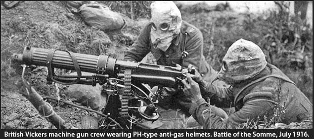 Image of machine gunners with gas masks.