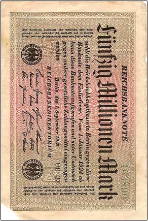 Image of 50 million mark note from 1923