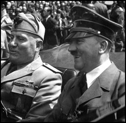 Image of Hitler and Mussolini in a car. 