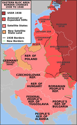 Map of Eastern Bloc border changes from 1938 to 1948