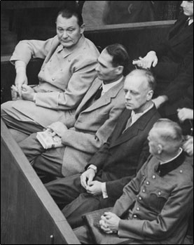 Image of defendents at Nuremberg Trials.