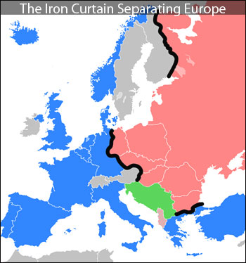 Map of Iron Curtain separating Europe.